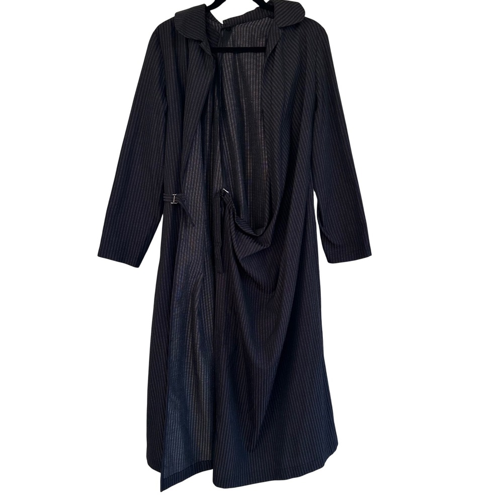 Comme des Garçons Tricot Black‎ Pinstripe Draped Collarless Coat One Size